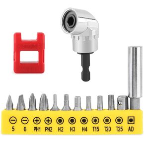 105 Degree Right Angle Drill Adapter with 12-in-1 Combination Screwdriver Bit Set, Ultimate Tool for Tight Spaces and Versatile Projects (Long Type)