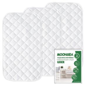Changing Pad Liner Non-Slip, Waterproof Terry Mat, Quilted Absorbent Bassinet Liners Washable, 3 Pack 13"x 26" Reusable Portable Diaper Changing Table Pad Rectangle White