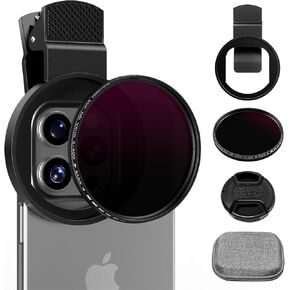 52mm Variable ND2-ND400 Filter with Upgraded Phone Clip, Neutral Density Filter Lens for iPhone 16/15/14/13 Pro Max Samsung Moto Google TCL, HD Double-Sided Multi-Coated Glass
