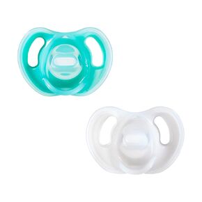 Tommee Tippee Ultra-Light Silicone Pacifier, 18-36 Months, Symmetrical One-Piece Design, BPA-Free Silicone Binkies, Blue/White, Pack of 2