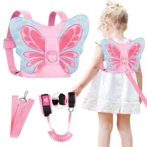 Lehoo Castle Toddlers Leash for Walking + Key Lock Design Anti Lost Wrist Link, 3 in 1 Baby Leash Kids Wrist Link for Toddlers, Safety Harness Belt Strap Wristband (Pink Butterfly Girls Leash)
