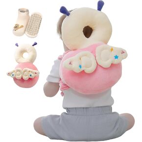 Baby Head Protector Backpack with Safety, Toddler Adjustable Head Protection for Baby Walking and Falling Crawling, 0.5-3 Years 6-36 Months, Pink Butterfly in Kuwait