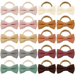 20pcs رابطات الشعر للأطفال والطفل مع أقواس الكتان لا ضرر أصحاب ذيل الحصان المرن النايلون ملحقات الشعر الصغيرة للشعر السميك أو الرقيق بما في ذلك 10 ألوان