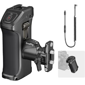 SmallRig Stepless Rotating Side Handle with Trigger REC & 2 Control Cables for Canon R5 II / R5 / R6 / R6 II, for Blackmagic BMPCC 4K / 6K / 6K Pro, Compatible with F550/570 Battery for Power Output