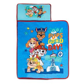 NoJo Paw Patrol Good Pups Good Day Toddler Nap Mat - Includes Attached Pillow and Fleece Blanket, Aqua, and Blue