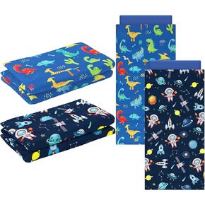 2 Pcs Dinosaurs Nap Mat Cover for Girls Boys Sewn in Flap Design Astronauts Rest Microfiber Mat Cover for Preschool Daycare Kindergarten