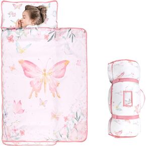 Toddler Nap Mat with Removable Pillow and Blanket, Extra Large Rolled Napping Mat, Soft Kids Sleeping Bag for Boys Girls, Slumber Bags for Preschool Daycare Kindergarden