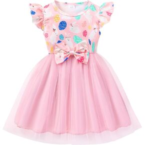 Little Girls Tulle Tutu Dress - Toddler Kids Flutter Sleeve Princess Sundress Casual Summer Outfit Clothes for 2-7Y