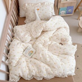 BuLuTu Muslin Duvet Cover Set for Kids Toddler - 1 Duck Duvet Cover 47"x 59" and 1 Pillow Case 12"x 20"