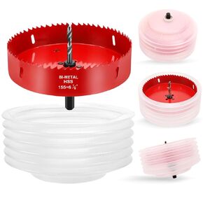 BEoffer 6 Inch / 152mm Hole Saw with Dust Bowl Mess Free for Recessed Lights Can Lights Corn Hole Boards, 6" Hole Saw with Arbor in Bi-Metal Hole Cutter for Wood, Plastic Board, Ceiling,Drywall