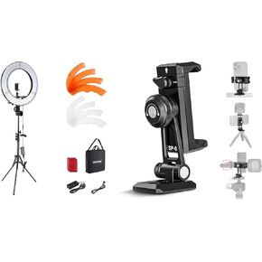 NEEWER Ring Light 18inch Kit: 55W 5600K Professional LED with Stand and Phone Holder for Tattoo Lash Barber Makeup Video Photography Lighting, RL-18 with Phone Tripod Mount Adapter