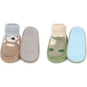 Baby Slippers Socks Toddler Non-skid Sock Shoes Non Slip Floor Grippers for Boys Girls First Walking 2 Pairs