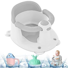 Baby Bath Seat for Babies 6 Months & Up, Bath Seats for Babies Sitting Up, Open Design Bathtub Seat for Baby 6-12 Months, Free Cup and Brush, Non-Slip, Compact Toddler Bath Seat(Grey)