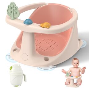 Baby Bath Seat: Infant Bath Seats for Babies Sitting Up - Toddler Bath Seat for Babies 6 Months & Up Baby Bathtub Seat with Non-Slip Suction Cups Baby Bath Tub Chair for Shower, Pink
