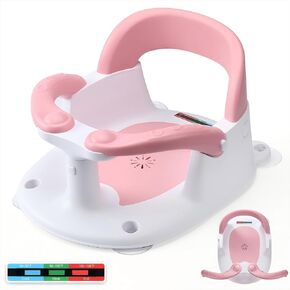 Baby Bath Seat for Babies 6 Months & Up Sitting Up with Temperature Alert+Soft Cushion+Suction Cup,Infant Bath Seat for Baby Bath Chair Toddler Bath seat for Bathtub Tub Shower Grey