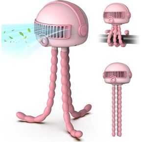 Portable Baby Stroller Fans, 4000mAh Battery, 3-Speed Cooling Fan with Safety Net, Low Noise, Compact & Multifunctional for Stroller/Crib/Car/Desktop/Camping - Baby Stroller Cooling Fans (Pink)