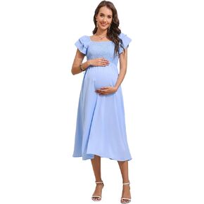 Kojooin Womens رفرفة الأمومة قصيرة الأكمام مربع الرقبة الصيف فستان غير رسمي