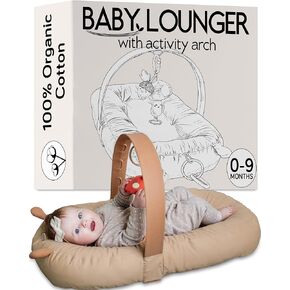 SplashEZ Premium Infant Lounger, Baby Lounger Nest & Play Gym, Organic Cotton Breathable & Soft Baby Nest for Newborn, Lightweight & Portable 3D Mesh Pillow for Awake Time (Toys NOT Included)