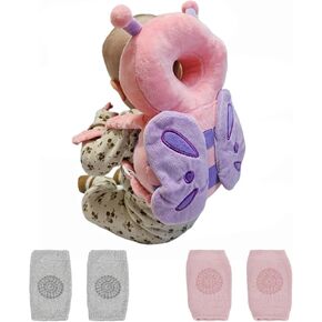 PandaEar Baby Head Protection Backpack with 2 Baby Knee Pads for Walking & Crawling, Toddler Walking Head Protector, Adjustable Head Protector Pad Safety Cushion