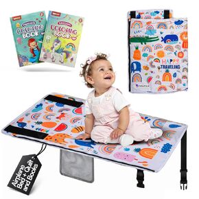 TEAMKO® Toddler Airplane Bed with Quilt + Color Educational Books | Portable Airplane Seat Extender for Kids, Essential Airplane Bed, Compact & Comfortable Travel Bed for Babies and Toddlers
