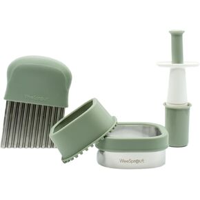 Baby Led Weaning Kitchen Tool Set, Includes Crinkle Cutter, Grape Cutter & Sandwich Cutter, Made In Collaboration With Feeding Specialist, Durable & Dishwasher Safe, Matte Green