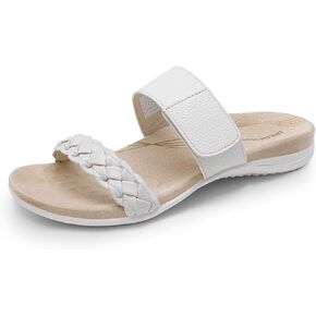DREAM PAIRS Women's Arch Support Slides Flat Sandals Soft Cushion Slippers With Adjustable Straps