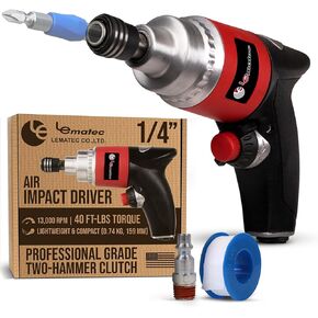 LE LEMATEC Professional Air Impact Driver - 13000 RPM Pneumatic Wrench with Twin Hammer, 40 ft-lbs Torque, 1/4" NPT Compact Tool for Automotive, Furniture & Woodworking (LE-ID413)