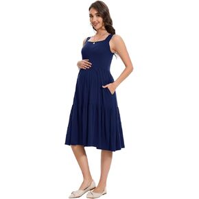 Smallshow Women's Maternity Tank Dress Sleeveless Ruffle Pregnancy Clothes