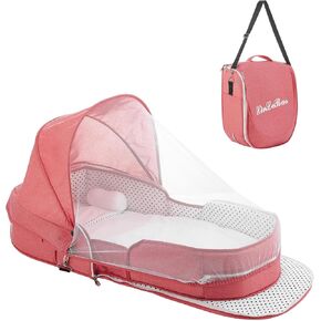 Baby Travel Bassinet Portable Bassinets, Foldable Carry Bag Bassinet Travel Crib, Lightweight Baby Lounger Pod Infant Bed with 2-1 Mosquito & Canopy (Khaki)