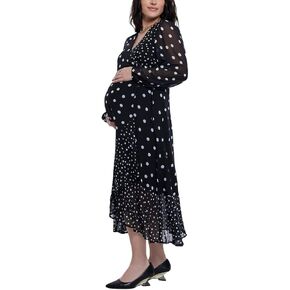Motherhood Maternity Women's Long Sleeve Wrap Flounce Midi Pregnancy Dress