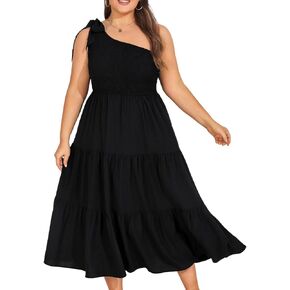 KIMCURVY Women Plus Size Summer Dress Boho Spring Floral Print Wedding Guest Smocked Long Dress with Pockets