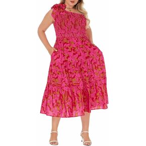 كيمكورفي نساء بالإضافة إلى الحجم الصيفي فستان بوهو الربيعي الزهور المطبوعة ضيف زفاف مزخرف فستان طويل مع جيوب in Kuwait