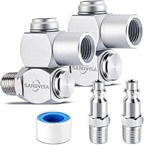 2-Packs 1/4" NPT 360 Degree Swivel Air Hose Connectors, Industrial Swivel Air Compressor Fittings with 1/4 Inch MNPT Quick Connect, Pneumatic Air Hose Fittings for Air Compressor Attachments