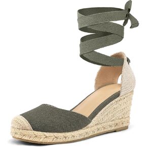 mysoft Women's Espadrille Platform Wedge Sandals Closed Toe Ankle Strap Lace up Summer Shoes