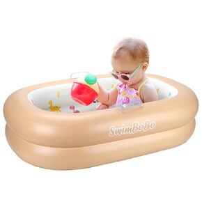 Swimbobo قابلة للنفخ في حوض استحمام الأطفال - حمام الأطفال الناعم والمحمول للرضع والأطفال الصغار ، يسهل تضخيمه ، مقاوم للماء ، مثالي للمنزل والسفر (أساسي)