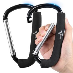 Stroller Hooks 2 Pack, Large Mommy Hook Carabiner Clip for Shopping, Diaper Bags, Hanging Purse, Universal Stroller Accessories for Mom