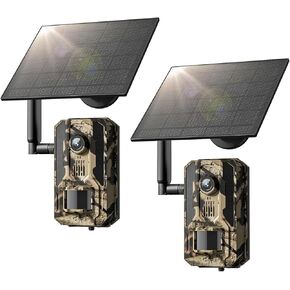 Trail Camera 2Packs, 4G LTE Cellular Trail Cameras Built-in SIM Cards with 2K HD Live Feed Game Camera 0.2S Speed Motion Activated Solar Powered IP66 Waterproof Trail Cam with Night Vision