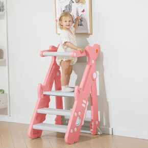 Foldable Kitchen Toddler Step Stool for Kids Kitchen Foldable Toddler Standing Tower - Adjustable Height Removable Anti-Drop Railing Safety Rail