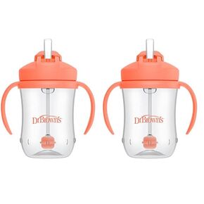 Dr. Brown's Milestones Baby’s First Straw Cup, Training Cup with Weighted Straw, Coral, 6m+ (Pack of 2)