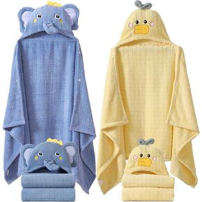 2-Pack Toddler Hooded Bath Towels - Large 55''x27.5'' Coral Fleece Soft Baby Towels for Ages 0-5 Years Boys & Girls, Super Absorbent for Newborns, Toddlers & Kids