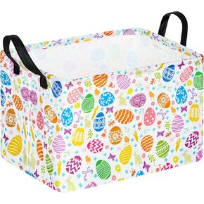 Easter Storage Basket 14.9x10.2x9.8 Inch - Foldable Bunny Decor Organizer with Waterproof Lining, Kids Toy & Holiday Gift Bin