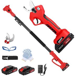 Electric Pruning Shears with 6 FT High Reach Extension Pole,2-IN-1Cordless Pruning Shears with Brushless Motor,1.2" Cutting Diameter,Battery Powered Pole Pruner with 2pcs 2.0AH Battery (2 Set Blades)