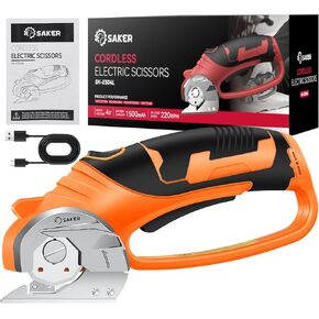 Saker Electric Box Cardboard Cutter: Cordless Elwetric Scissors for Fabric Leather Paper Plastic - Card Board Cutter Tool with 4V Recharged Battery - Safety Lock and LED Light for Cutting,Grey