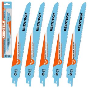 KEENTCH Sawzall Blades Metal and Wood Demolition, 9 Inch 8+10TPI, M42 Bi-Metal Reciprocating Saw Blade with 8% Cobalt for Sheet Metal, Metal Pipe, Drywall, FRP, Composite Material Demolition 5 Pack