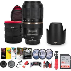 Tamron SP 70-300mm f/4-5.6 Di VC USD Telephoto Zoom Lens for Nikon Digital SLRs & 35mm Film Cameras (AFA005C-700) + Sling Backpack + Photography Software + Lens Case + 64GB Memory Card + More