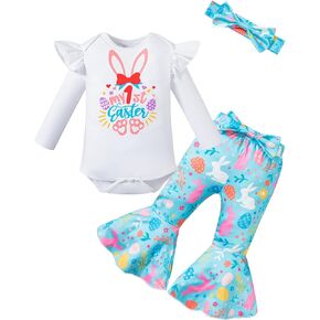 Baby Girls My 1st Easter Outfit Newborn Rabbit Bell Bottoms with Bunny Ears Hat