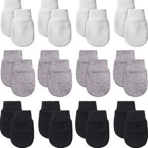 12 Pairs Newborn Baby Mittens Infant Toddler Gloves No Scratch Mittens Gloves for 0-6 Months Baby Boys Girls (White, Gray, Black, Cute)