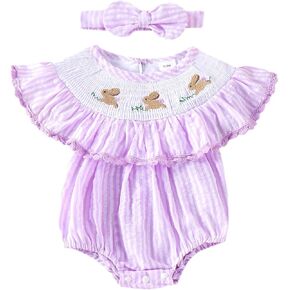 Newborn Baby Girl Easter Outfit Bunny Bubble Romper Embroidery Cute Smocked Baby Girl Clothes