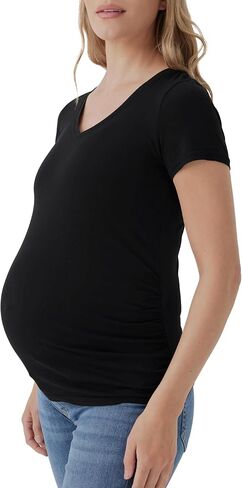 Pact Organic Cotton V-Neck Ruched Maternity Tee Shirts, Soft Pregnancy Top with Stretch in Saudi Arabia
