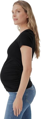 Pact Organic Cotton V-Neck Ruched Maternity Tee Shirts, Soft Pregnancy Top with Stretch in Saudi Arabia